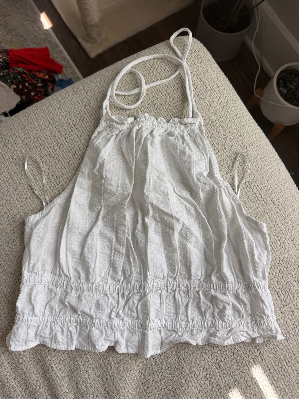 stradivarius White Textured Halter Crop Top